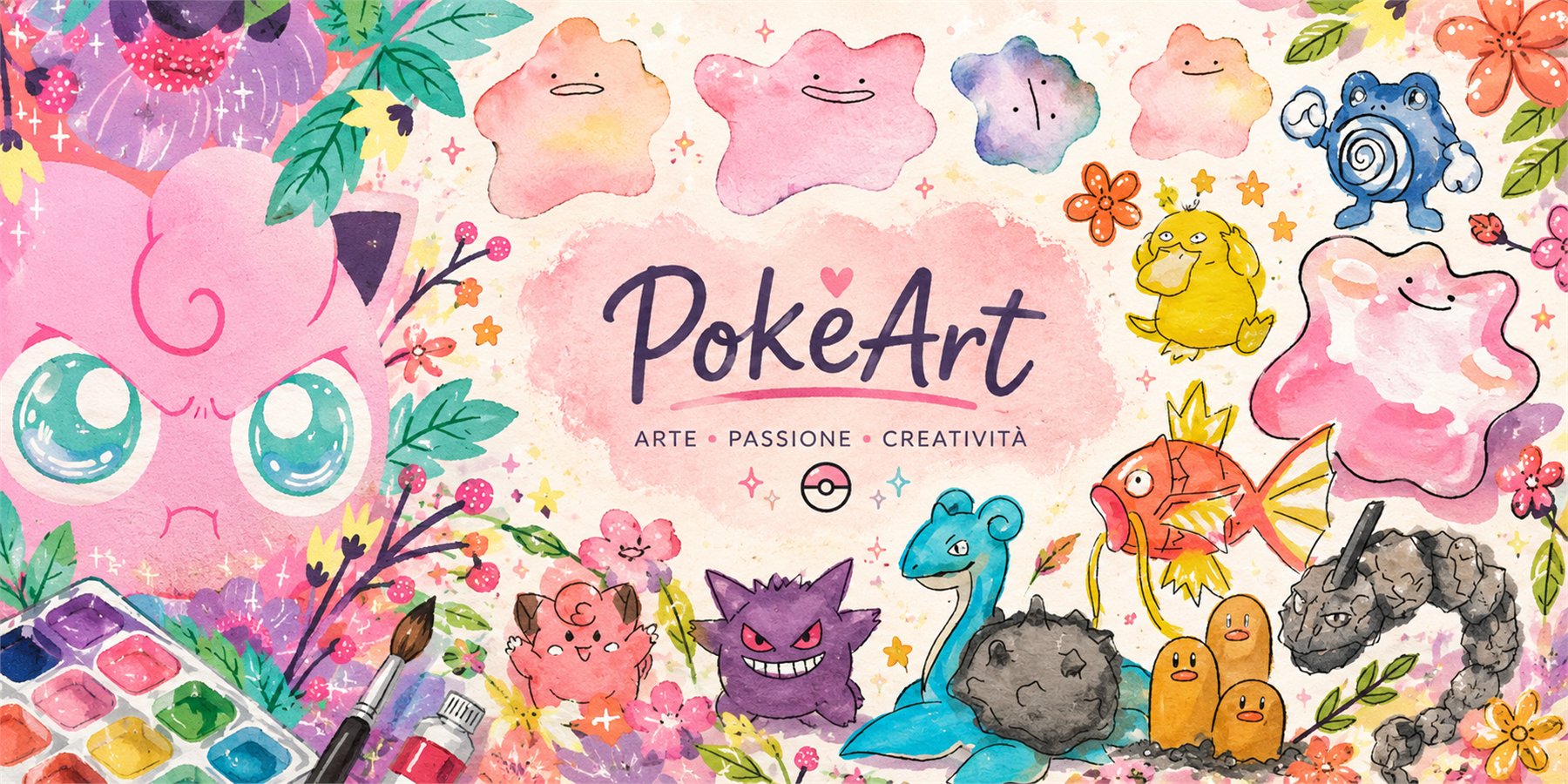 Banner artistico Pok&egrave;Art dipinto ad acquerello