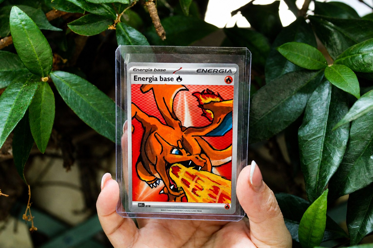 Charizard Energia Base - carta PokeArt dipinta a mano