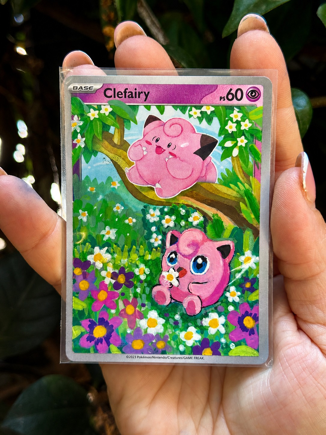 Clefairy e Jigglypuff - carta PokeArt dipinta a mano